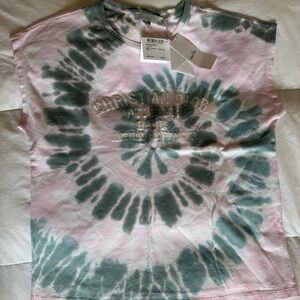 Dior Pink and Green Short Sleeve Tee with Tie-Dye Design